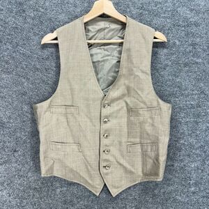 Unbranded Suit Vest Men 40 Beige V-Neck Button Up Sleeveless Pockets Regular